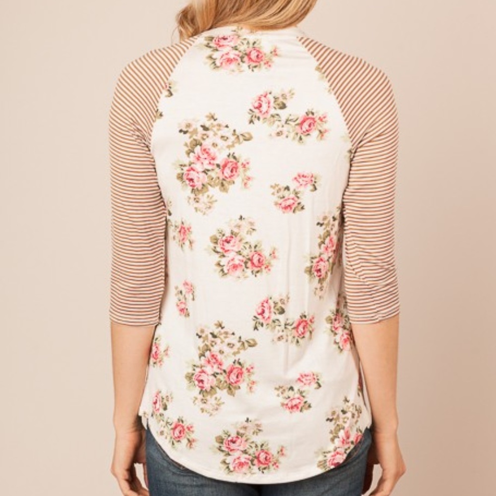 Strip & Floral Jersey Knit Top - Picture 3 of 4